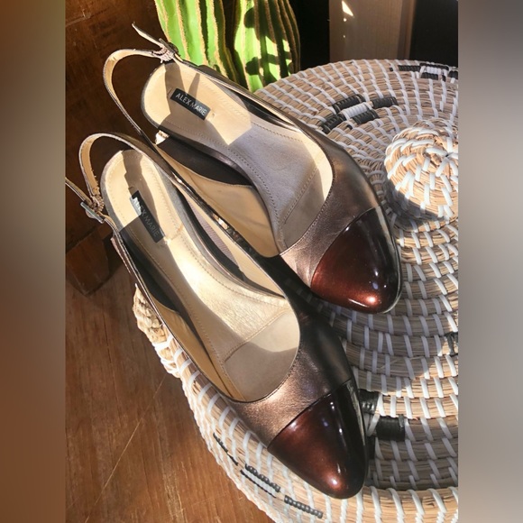 Alex Marie Bronze Patent Toe Slingback Heels - Picture 8 of 12